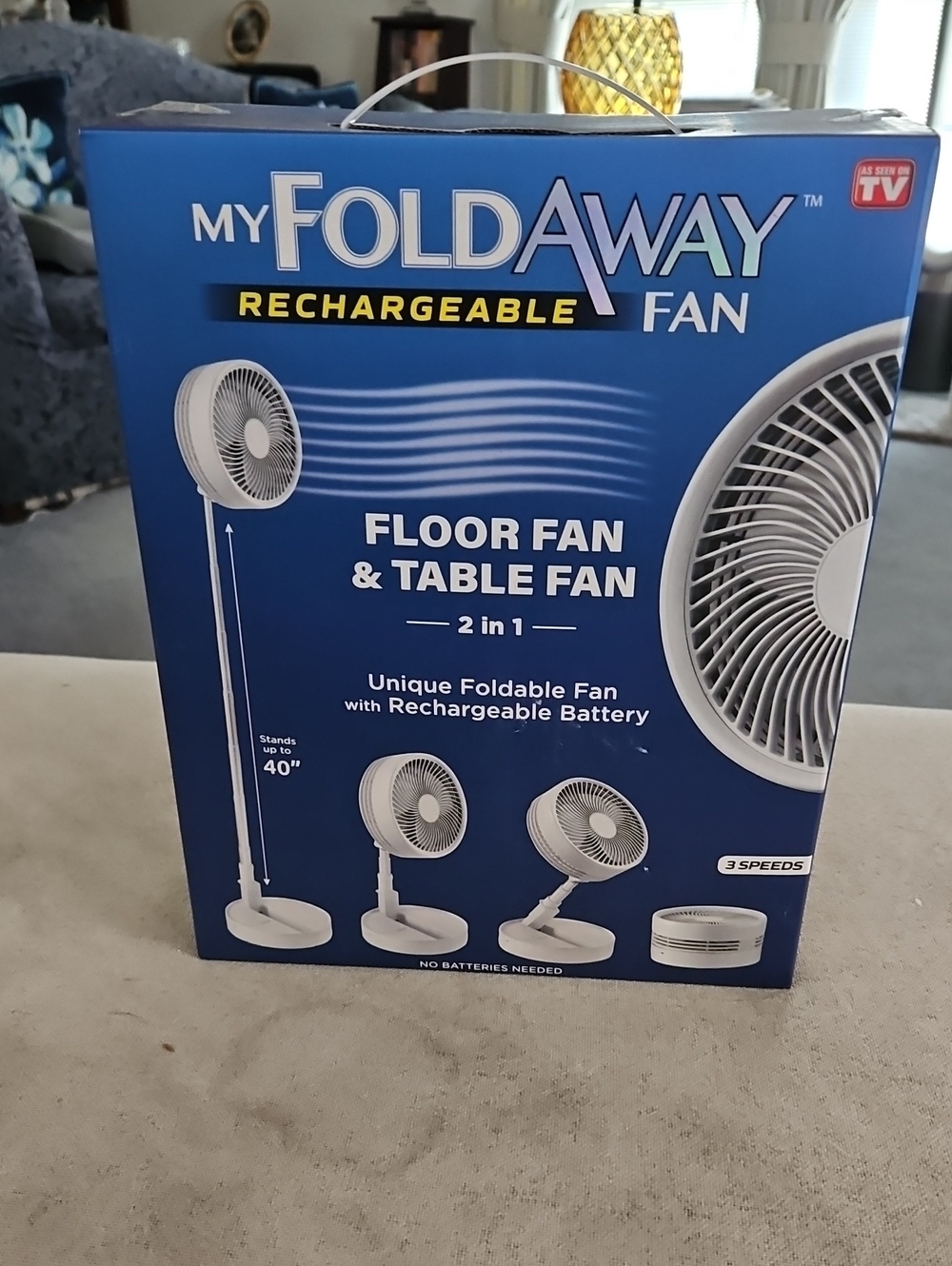 Rechargeable White Foldable Floor & Table Fan - 2-in-1